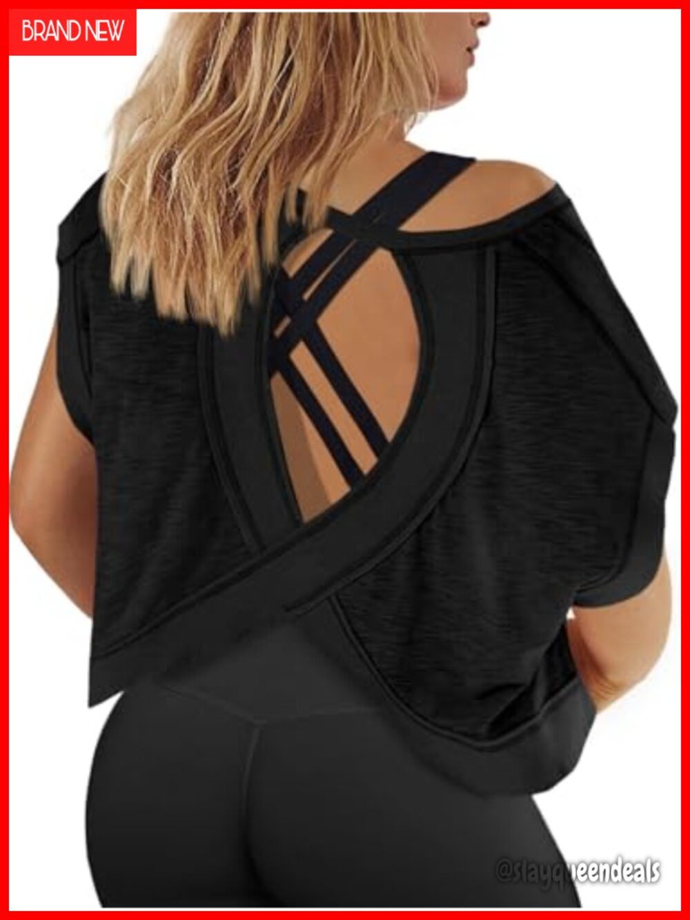 Womens Plus Size Open Back Workout Crop Top Backless Athletic Shirt